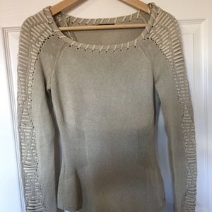 Elie Tahari Tan Sweater Leather Detailing XS